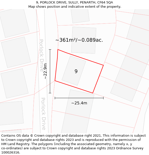 9, PORLOCK DRIVE, SULLY, PENARTH, CF64 5QA: Plot and title map