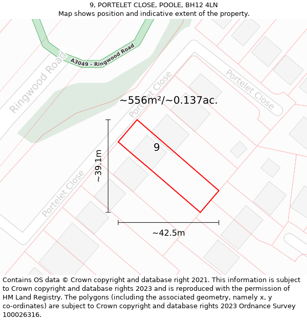 9, PORTELET CLOSE, POOLE, BH12 4LN: Plot and title map