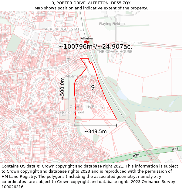 9, PORTER DRIVE, ALFRETON, DE55 7QY: Plot and title map