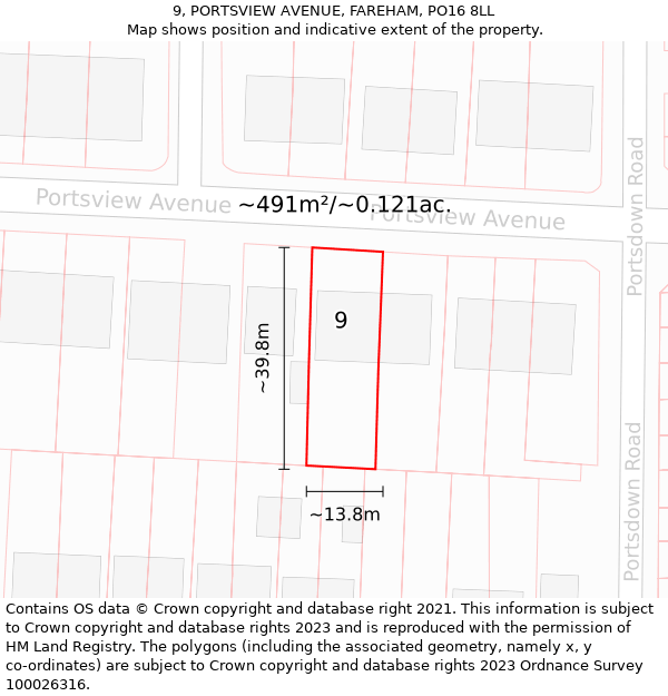 9, PORTSVIEW AVENUE, FAREHAM, PO16 8LL: Plot and title map