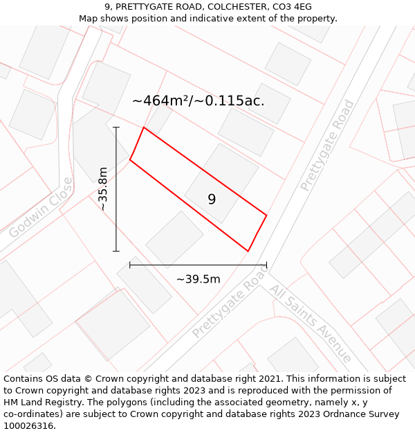 9, PRETTYGATE ROAD, COLCHESTER, CO3 4EG: Plot and title map