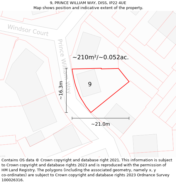 9, PRINCE WILLIAM WAY, DISS, IP22 4UE: Plot and title map