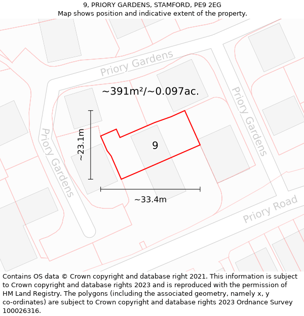 9, PRIORY GARDENS, STAMFORD, PE9 2EG: Plot and title map