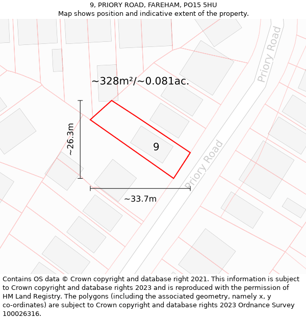 9, PRIORY ROAD, FAREHAM, PO15 5HU: Plot and title map