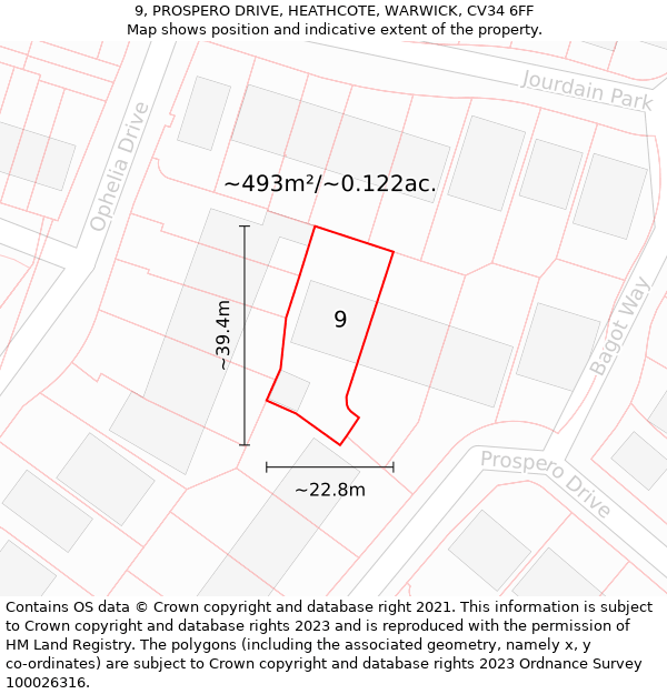 9, PROSPERO DRIVE, HEATHCOTE, WARWICK, CV34 6FF: Plot and title map