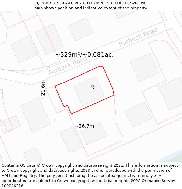 9, PURBECK ROAD, WATERTHORPE, SHEFFIELD, S20 7NL: Plot and title map