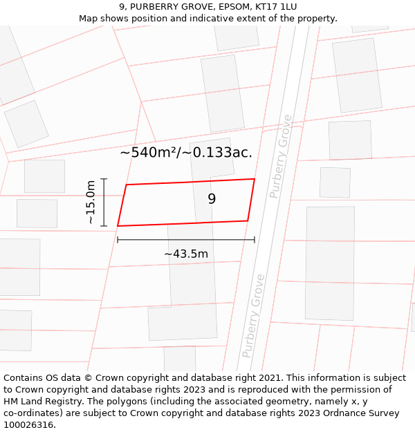 9, PURBERRY GROVE, EPSOM, KT17 1LU: Plot and title map