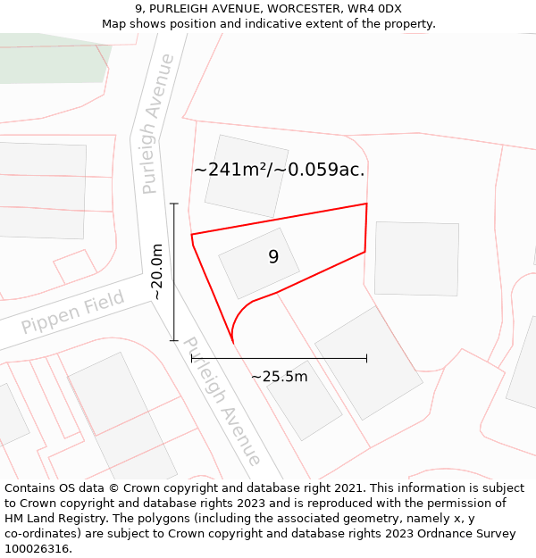 9, PURLEIGH AVENUE, WORCESTER, WR4 0DX: Plot and title map