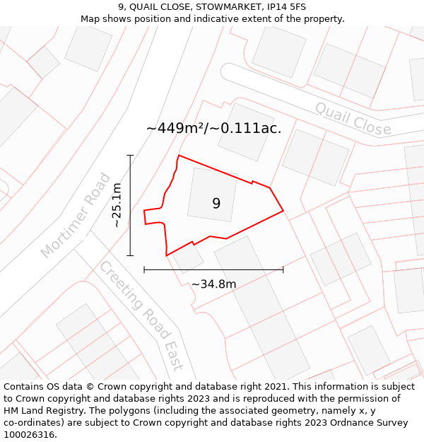 9, QUAIL CLOSE, STOWMARKET, IP14 5FS: Plot and title map