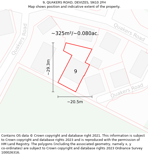 9, QUAKERS ROAD, DEVIZES, SN10 2FH: Plot and title map