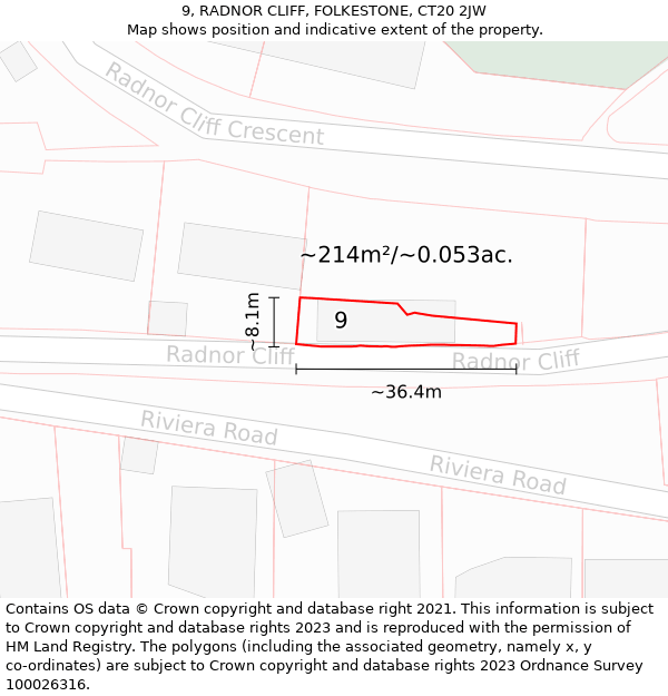 9, RADNOR CLIFF, FOLKESTONE, CT20 2JW: Plot and title map