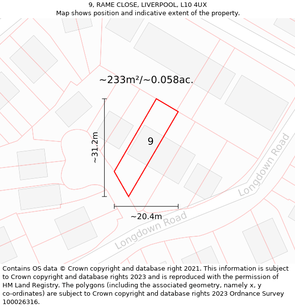 9, RAME CLOSE, LIVERPOOL, L10 4UX: Plot and title map