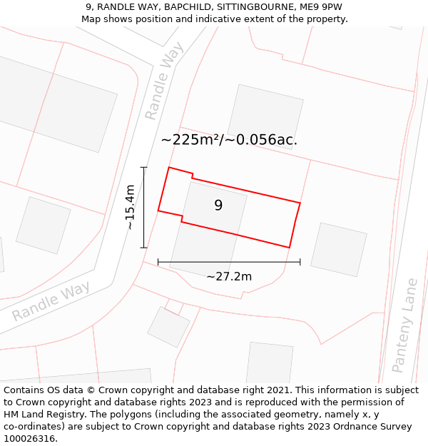 9, RANDLE WAY, BAPCHILD, SITTINGBOURNE, ME9 9PW: Plot and title map