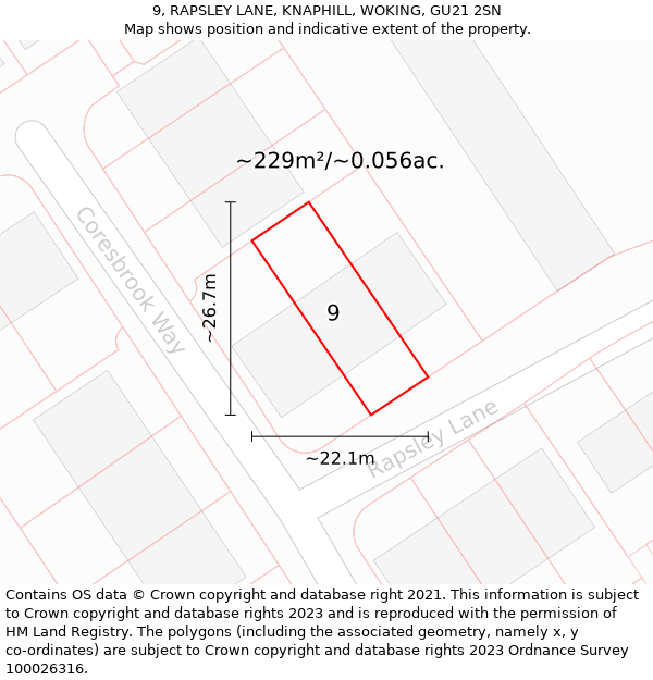 9, RAPSLEY LANE, KNAPHILL, WOKING, GU21 2SN: Plot and title map