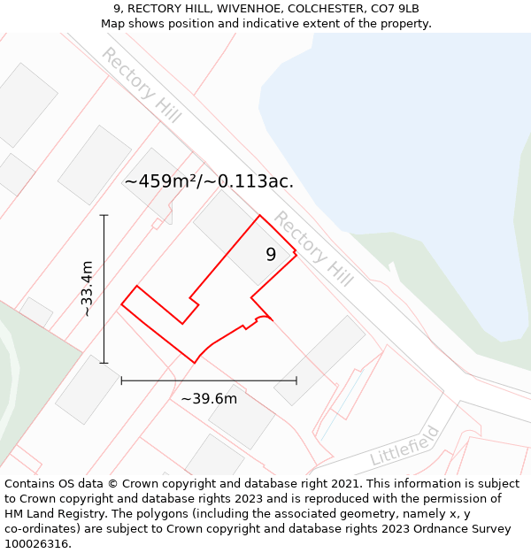 9, RECTORY HILL, WIVENHOE, COLCHESTER, CO7 9LB: Plot and title map