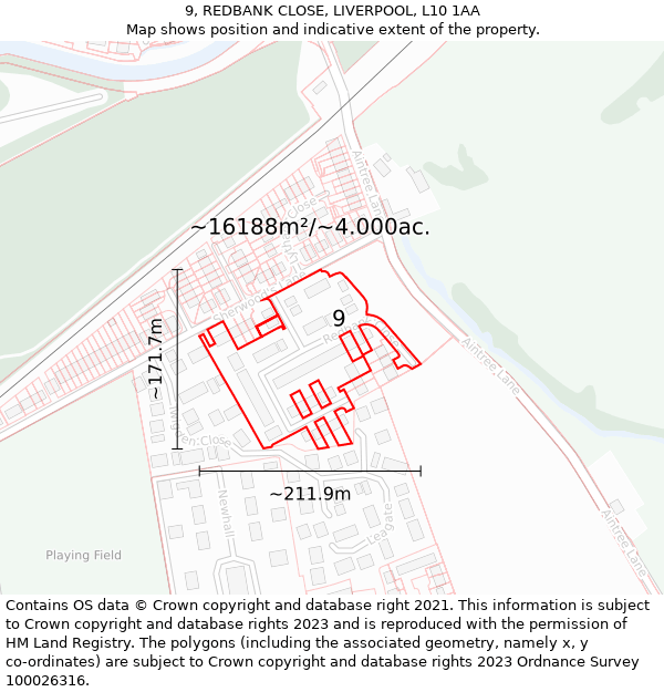 9, REDBANK CLOSE, LIVERPOOL, L10 1AA: Plot and title map