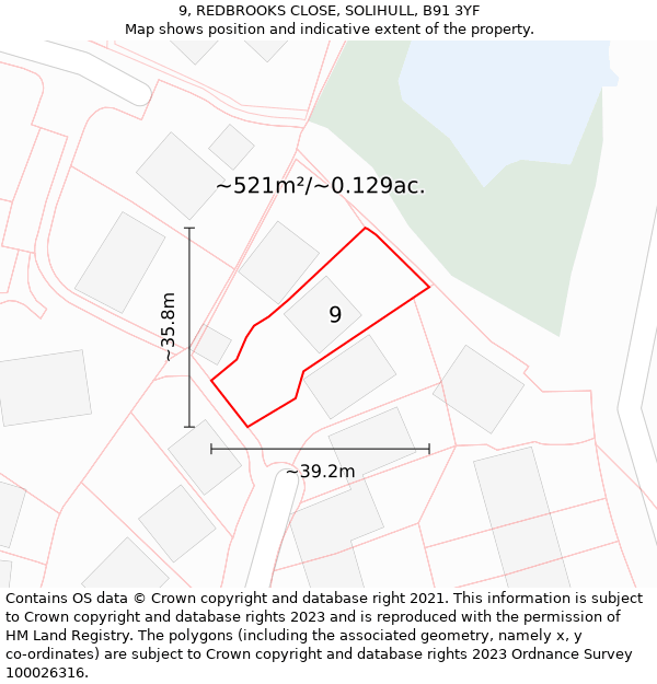 9, REDBROOKS CLOSE, SOLIHULL, B91 3YF: Plot and title map