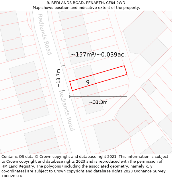 9, REDLANDS ROAD, PENARTH, CF64 2WD: Plot and title map