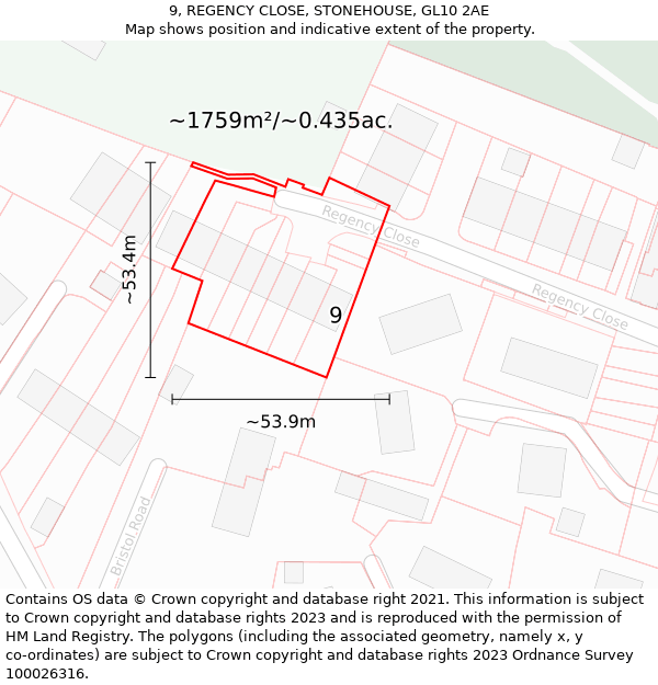 9, REGENCY CLOSE, STONEHOUSE, GL10 2AE: Plot and title map