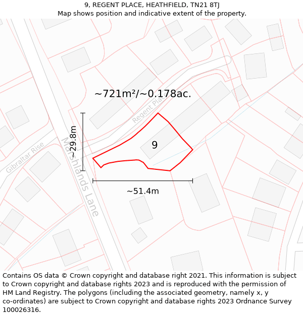 9, REGENT PLACE, HEATHFIELD, TN21 8TJ: Plot and title map