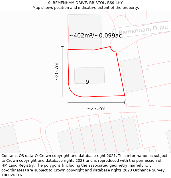 9, REMENHAM DRIVE, BRISTOL, BS9 4HY: Plot and title map