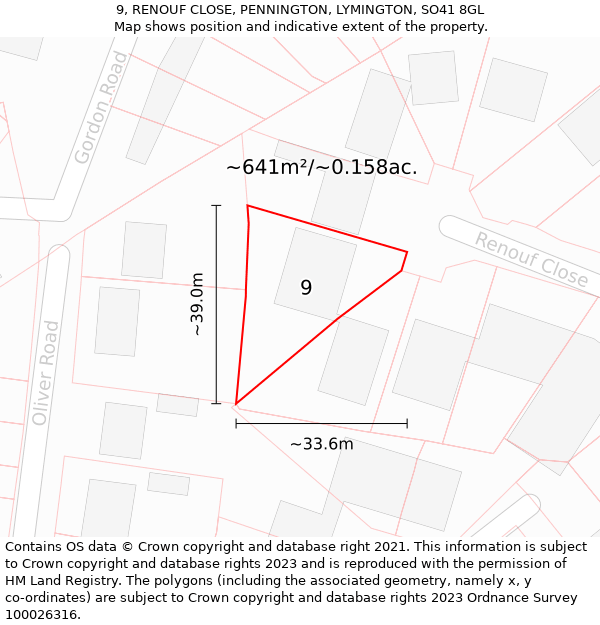 9, RENOUF CLOSE, PENNINGTON, LYMINGTON, SO41 8GL: Plot and title map