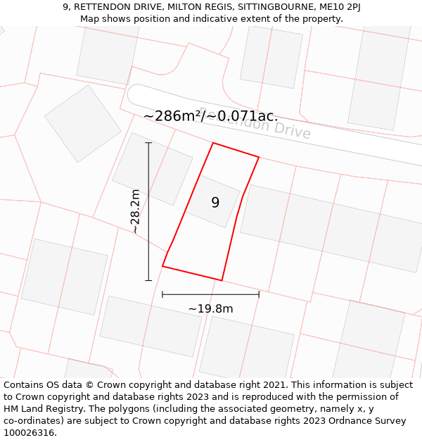 9, RETTENDON DRIVE, MILTON REGIS, SITTINGBOURNE, ME10 2PJ: Plot and title map
