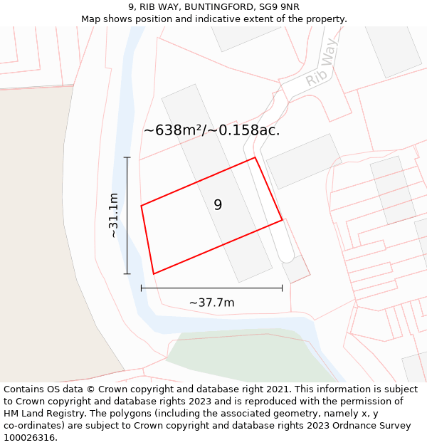 9, RIB WAY, BUNTINGFORD, SG9 9NR: Plot and title map