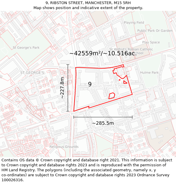 9, RIBSTON STREET, MANCHESTER, M15 5RH: Plot and title map