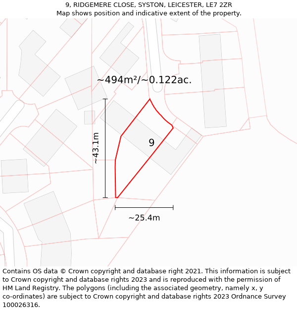 9, RIDGEMERE CLOSE, SYSTON, LEICESTER, LE7 2ZR: Plot and title map