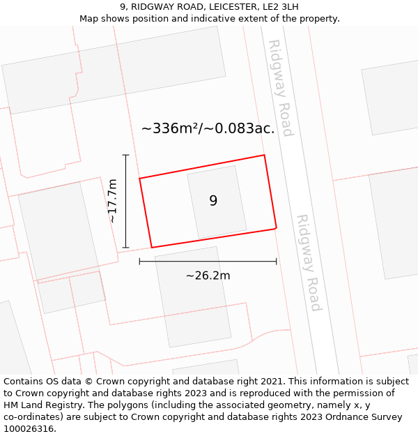9, RIDGWAY ROAD, LEICESTER, LE2 3LH: Plot and title map