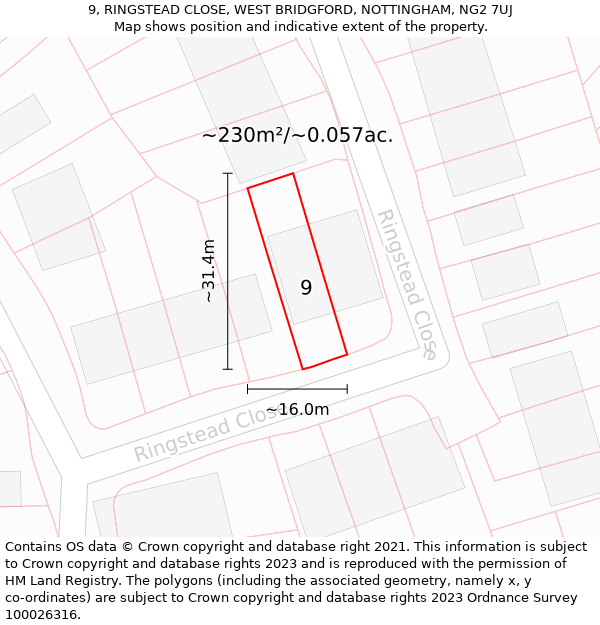 9, RINGSTEAD CLOSE, WEST BRIDGFORD, NOTTINGHAM, NG2 7UJ: Plot and title map