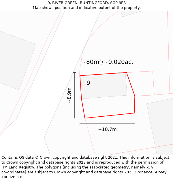 9, RIVER GREEN, BUNTINGFORD, SG9 9ES: Plot and title map