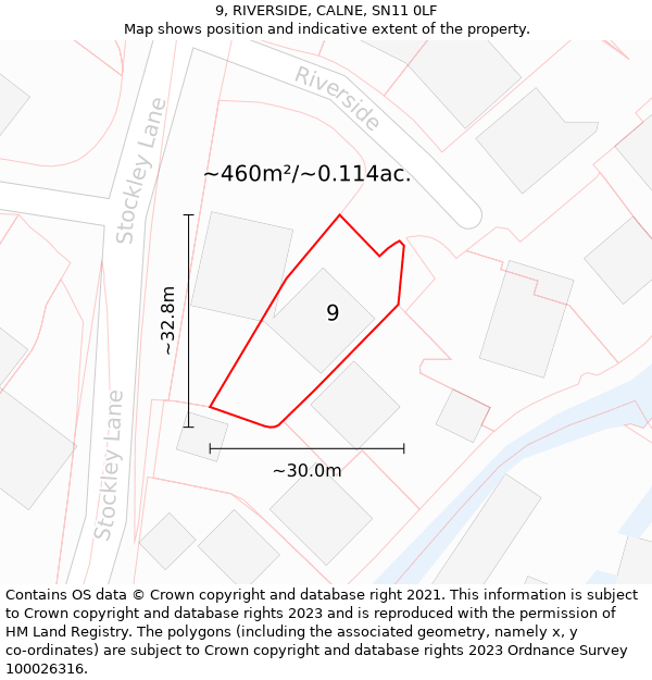 9, RIVERSIDE, CALNE, SN11 0LF: Plot and title map