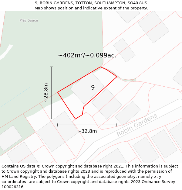 9, ROBIN GARDENS, TOTTON, SOUTHAMPTON, SO40 8US: Plot and title map