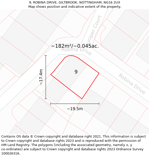 9, ROBINA DRIVE, GILTBROOK, NOTTINGHAM, NG16 2UX: Plot and title map