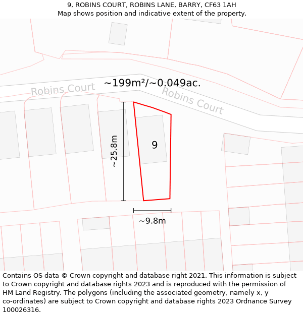 9, ROBINS COURT, ROBINS LANE, BARRY, CF63 1AH: Plot and title map