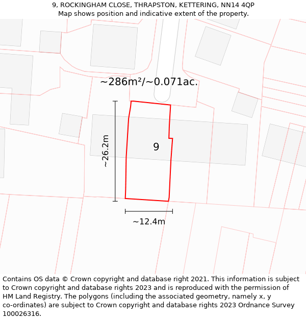 9, ROCKINGHAM CLOSE, THRAPSTON, KETTERING, NN14 4QP: Plot and title map