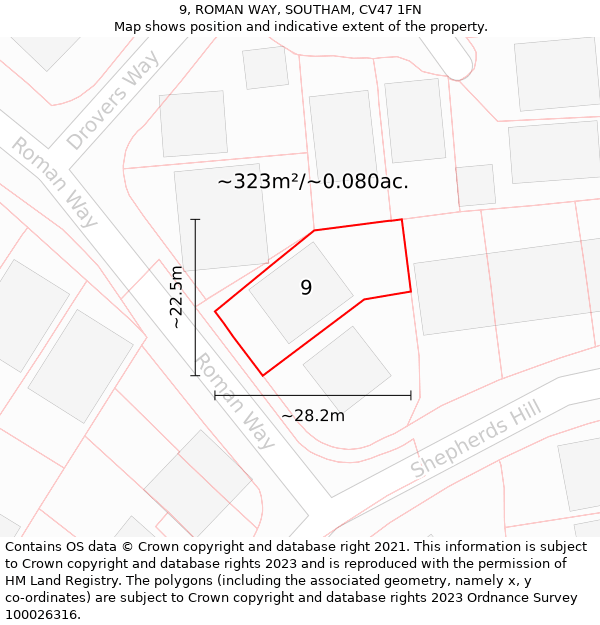 9, ROMAN WAY, SOUTHAM, CV47 1FN: Plot and title map