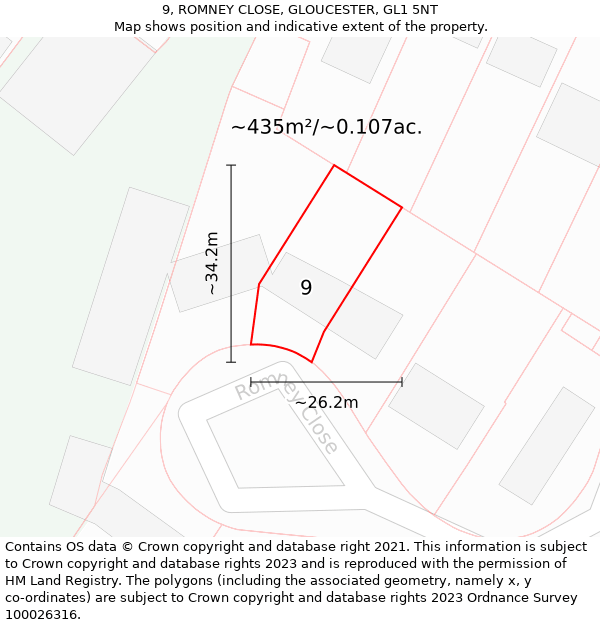 9, ROMNEY CLOSE, GLOUCESTER, GL1 5NT: Plot and title map