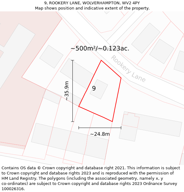 9, ROOKERY LANE, WOLVERHAMPTON, WV2 4PY: Plot and title map