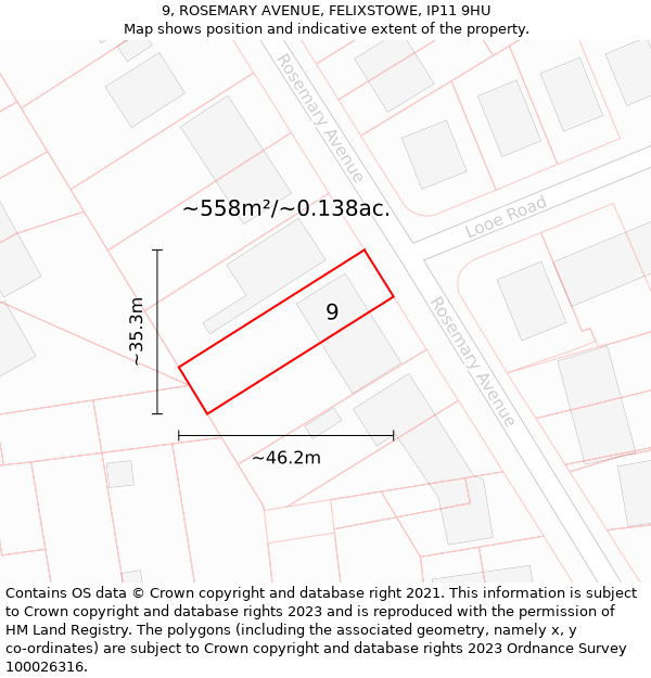 9, ROSEMARY AVENUE, FELIXSTOWE, IP11 9HU: Plot and title map