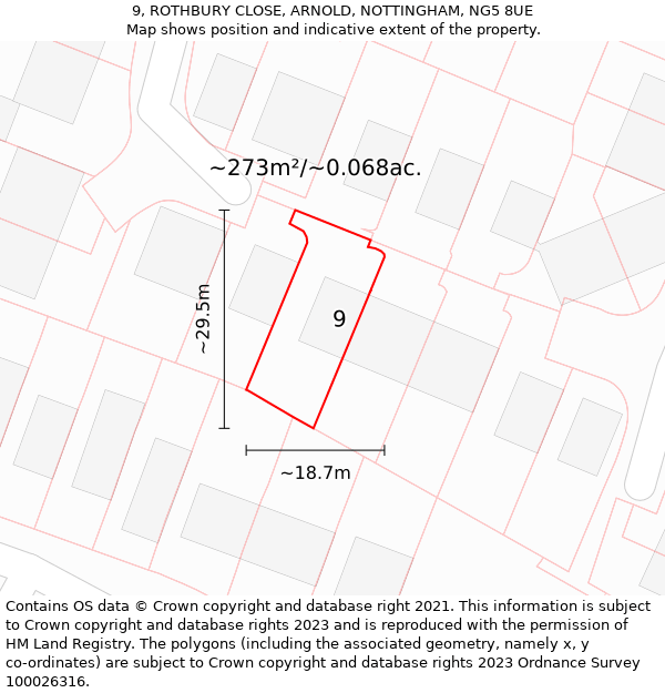 9, ROTHBURY CLOSE, ARNOLD, NOTTINGHAM, NG5 8UE: Plot and title map