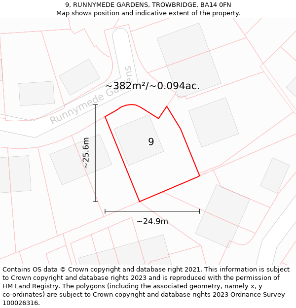 9, RUNNYMEDE GARDENS, TROWBRIDGE, BA14 0FN: Plot and title map