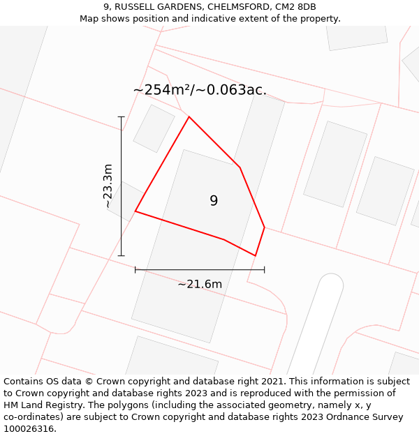 9, RUSSELL GARDENS, CHELMSFORD, CM2 8DB: Plot and title map
