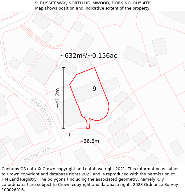 9, RUSSET WAY, NORTH HOLMWOOD, DORKING, RH5 4TP: Plot and title map