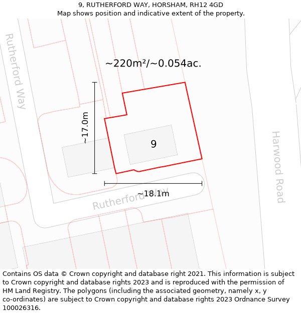 9, RUTHERFORD WAY, HORSHAM, RH12 4GD: Plot and title map