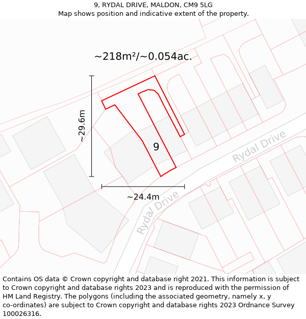 9, RYDAL DRIVE, MALDON, CM9 5LG: Plot and title map