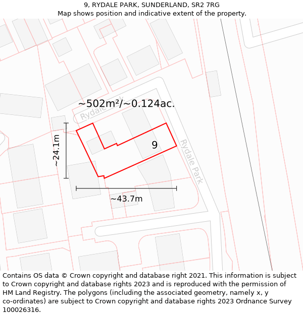9, RYDALE PARK, SUNDERLAND, SR2 7RG: Plot and title map