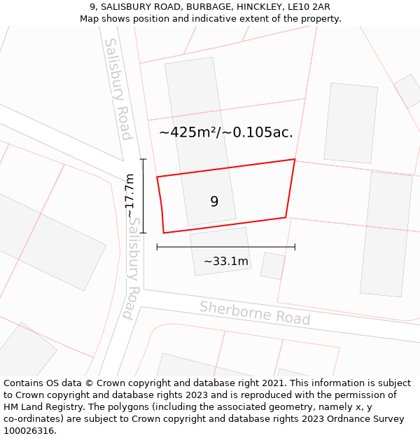 9, SALISBURY ROAD, BURBAGE, HINCKLEY, LE10 2AR: Plot and title map